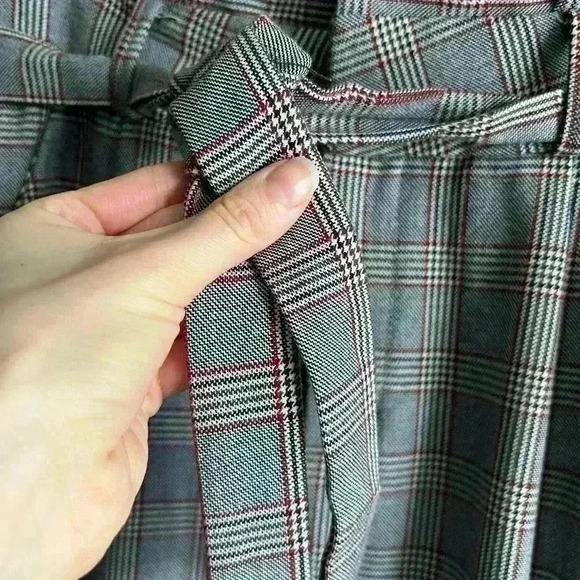 Vero  Moda Women’s Plaid Grey High Waisted Wrap Tie Trouser Office Pants Medium - Picture 5 of 16